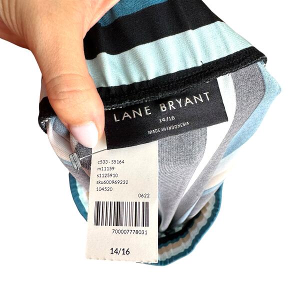Lane Bryant NWT Black Blue Stripe Elastic Waist Cropped Gaucho Slinky Pants - Picture 6 of 8